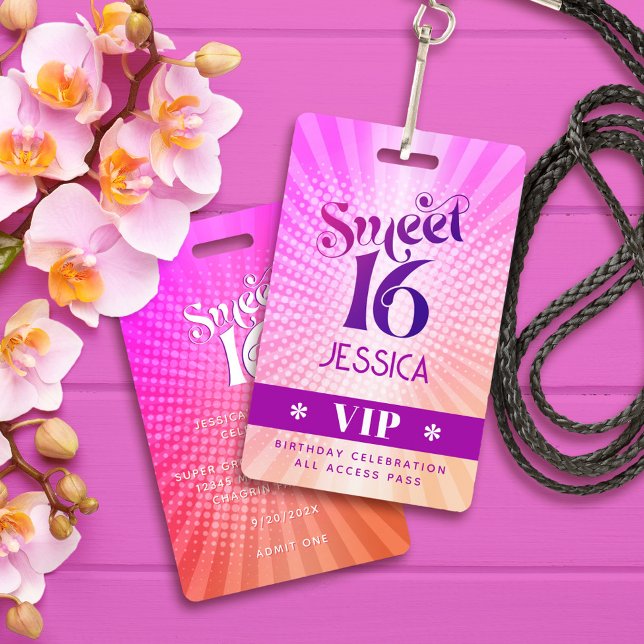 Tarjeta De Identificación Dulces 16 Gradiente Rosa Naranja Groovy Pase VIP B (Subido por el creador)