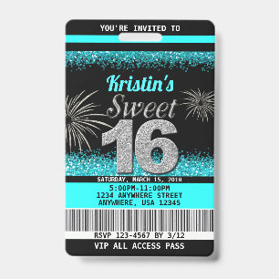 Tarjeta De Identificación Dulces 16 Invitaciones de cumpleaños