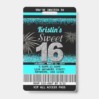 Tarjeta De Identificación Dulces 16 Invitaciones de cumpleaños