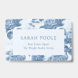 Tarjeta De Identificación Dusty Blue Hydrangea Elegante Agente Inmobiliario