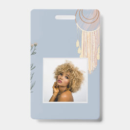 Tarjeta De Identificación Dusty Blue Peach Boho Dream Catcher