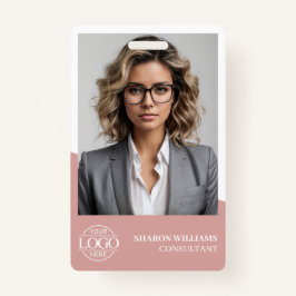 Tarjeta De Identificación Dusty Rose Modern Personalized Employee Photo Logo