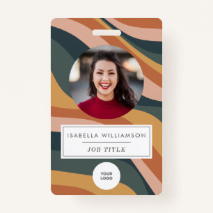 Tarjeta De Identificación Earthy Retro Wavy Lines Employee Photo ID