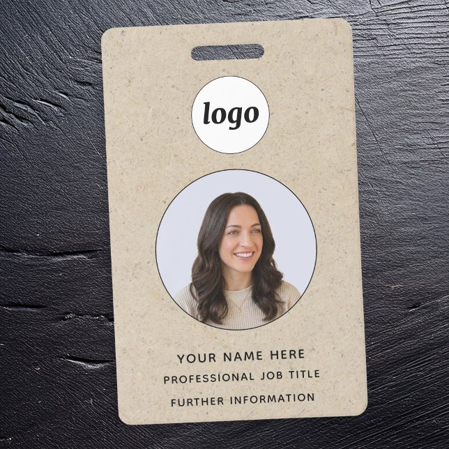 Tarjeta De Identificación Efecto de papel marrón para foto ID profesional No (Simple logo photo ID business name badge with brown paper card effect)