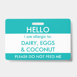 Tarjeta De Identificación El trullo de los niños hola mi nombre es alérgico