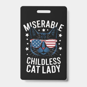 Tarjeta De Identificación Elección 2024 Señora sin hijos y con gato Feminist
