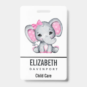 Tarjeta De Identificación Elefante de bebé rosado con polka