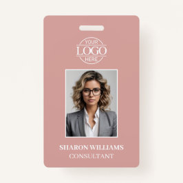 Tarjeta De Identificación Elegant Dusty Rose Minimalist Employee Photo