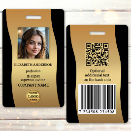 Tarjeta De Identificación Elegant Gold Black Photo ID Badge