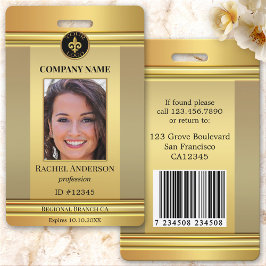 Tarjeta De Identificación Elegant Gold Employee Photo ID