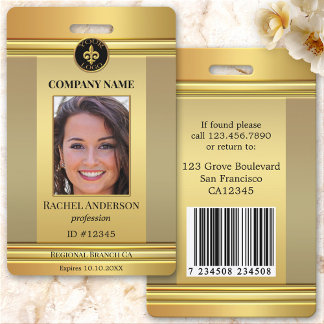 Tarjeta De Identificación Elegant Gold Employee Photo ID