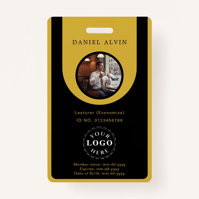 Tarjeta De Identificación Elegant M Gold Black Work Office Identification ID (Anverso)