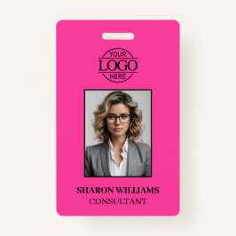 Tarjeta De Identificación Elegant Minimalist Bight Pink Employee Photo ID