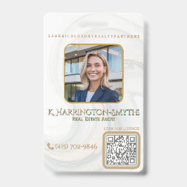 Tarjeta De Identificación Elegant Sage Gold Realtor Photo ID/QR Code Contact