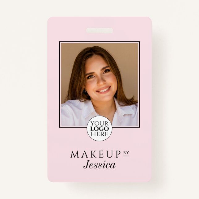 Tarjeta De Identificación Elegant Typography Blush Pink Photo Makeup (Anverso)