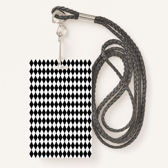 Tarjeta De Identificación Elegant White Black Harlequin Geometric Rhombuses (Anverso son cordón)