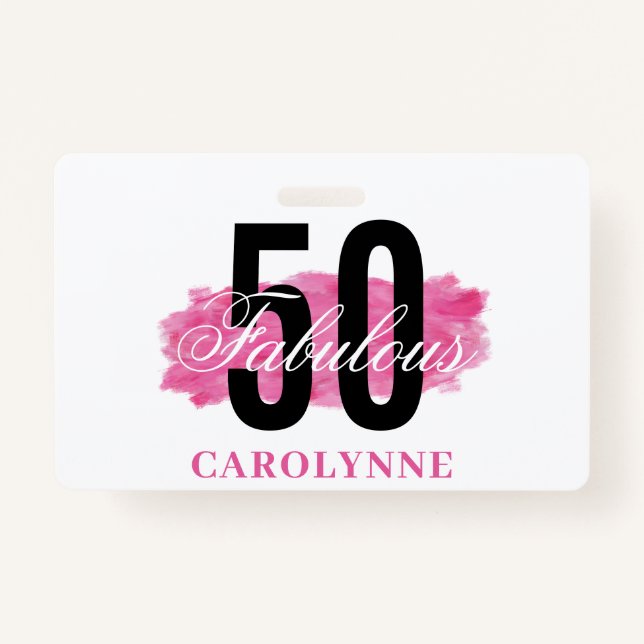 Tarjeta De Identificación Elegante acuarela rosa 50 cumpleaños (Anverso)