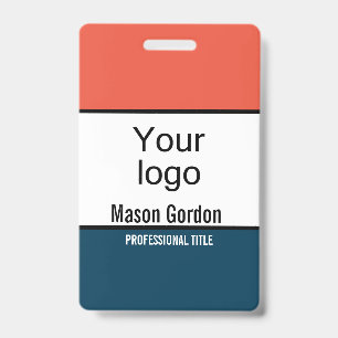 Tarjeta De Identificación Elegante, azul naranja minimalista