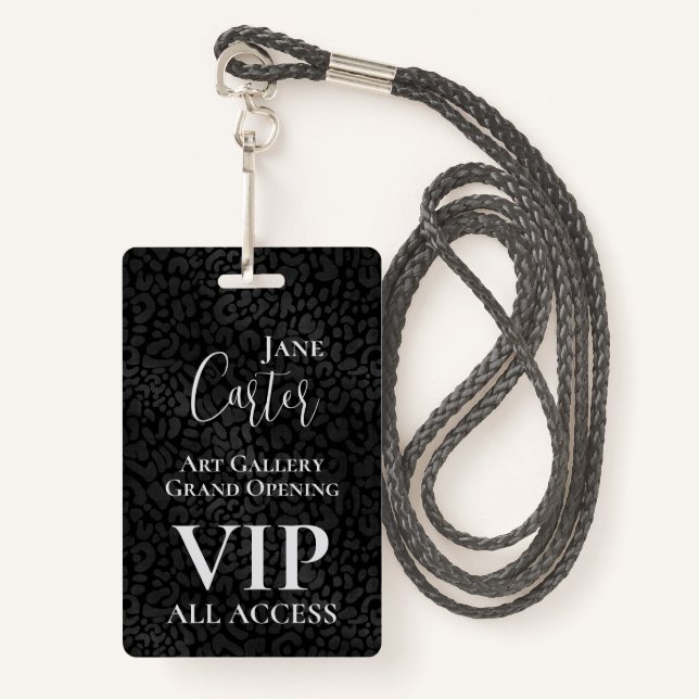 Tarjeta De Identificación Elegante Black Leopard VIP All Access Pass (Anverso son cordón)