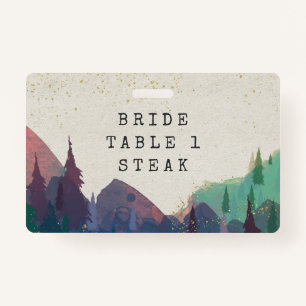 Tarjeta De Identificación Elegante Boda de montaña Entree Choice Badge