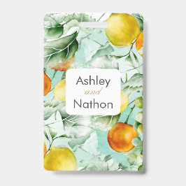 Tarjeta De Identificación Elegante Boda de verano floral y acuarela de fruta