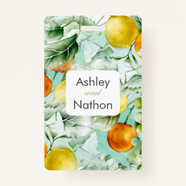 Tarjeta De Identificación Elegante Boda de verano floral y acuarela de fruta