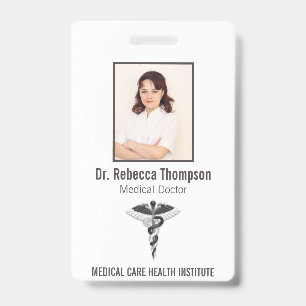 Tarjeta De Identificación Elegante Caduceo Médico Blanco Negro Identificació