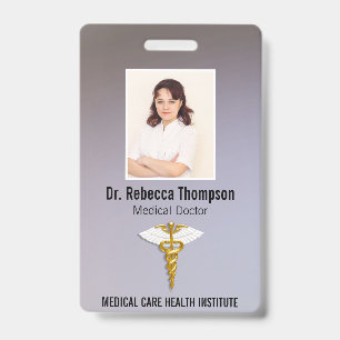 Tarjeta De Identificación Elegante Caduceo Médico de Oro con Alas Blancas Fo