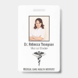 Tarjeta De Identificación Elegante Caducto Médico Blanco Negro Foto ID