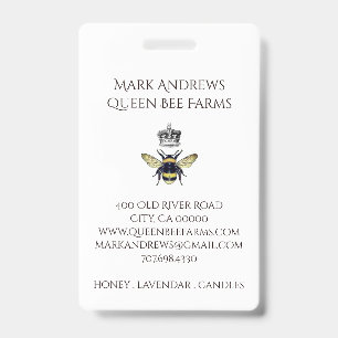 Tarjeta De Identificación Elegante Colmena de Abejas Melíferas y Corona Apia