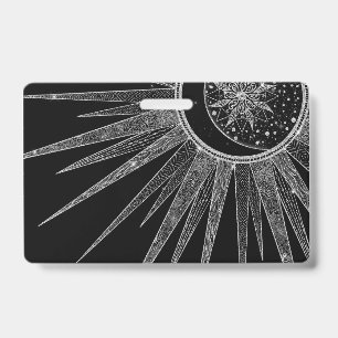 Tarjeta De Identificación Elegante diseño negro de luna de sol plateado Mand