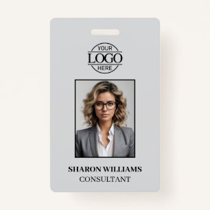Tarjeta De Identificación Elegante foto de empleado Minimalista gris claro
