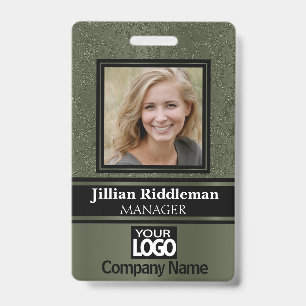 Tarjeta De Identificación Elegante foto y logotipo de la insignia - Verde Ol