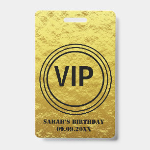 Tarjeta De Identificación Elegante Gold Black VIP All Access Cumpleaños