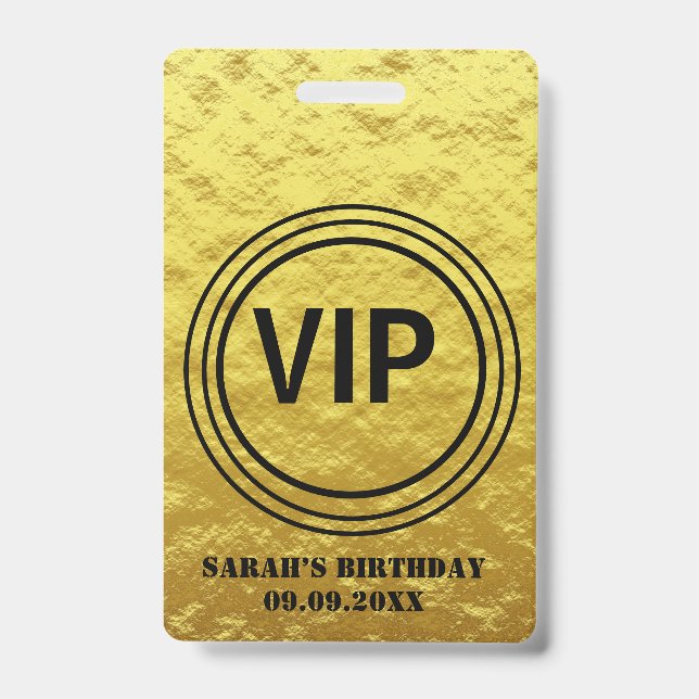 Tarjeta De Identificación Elegante Gold Black VIP All Access Cumpleaños   (Anverso)