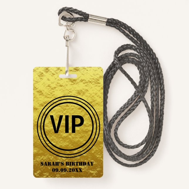 Tarjeta De Identificación Elegante Gold Black VIP All Access Cumpleaños   (Anverso son cordón)