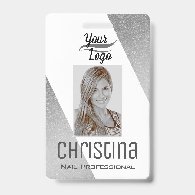 Tarjeta De Identificación Elegante Gris Plateado Triángulo Moderno Chic Con  (Parte frontal)