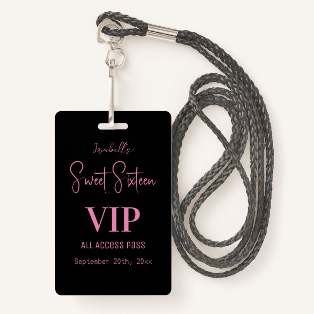 Tarjeta De Identificación Elegante Guión Rosa Dulce Invitación VIP (Anverso son cordón)