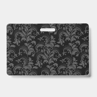 Tarjeta De Identificación Elegante Insignia Floral Negra