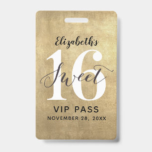 Tarjeta De Identificación Elegante Insignia VIP de Cumpleaños Dulces 16 de O