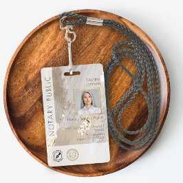 Tarjeta De Identificación Elegante logotipo color de agua beige QR Notario p