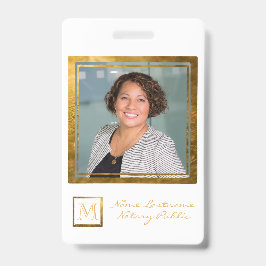 Tarjeta De Identificación Elegante marco cuadrado de oro monograma