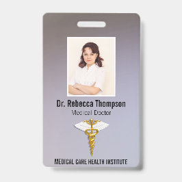 Tarjeta De Identificación Elegante médica Caduceus Gold Wings White ID