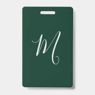 Tarjeta De Identificación Elegante Moderno Plano Verde Oscuro Monograma de N