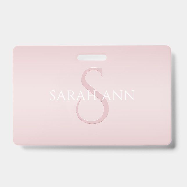 Tarjeta De Identificación Elegante nombre y monograma ombre rosa pastel mode (Parte frontal)