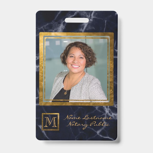 Tarjeta De Identificación Elegante Notario Monograma de la Marina Azul cuadr (Parte frontal)