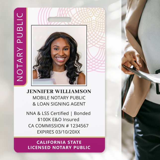 Tarjeta De Identificación Elegante Notario Público Foto QR Código ID Magenta (Subido por el creador)