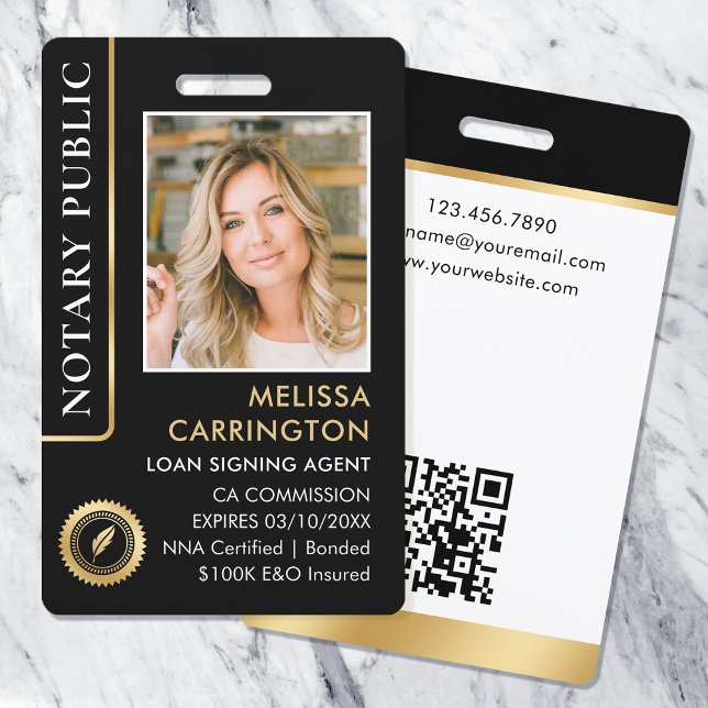Tarjeta De Identificación Elegante Notario Público Foto QR Código ID Oro Neg (Subido por el creador)