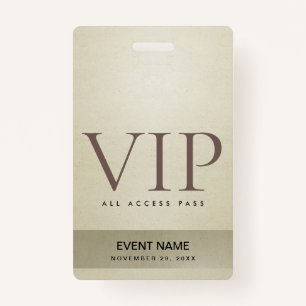 TARJETA DE IDENTIFICACIÓN ELEGANTE PASO DE ACCESO AL EVENTO VIP DE PLATA PAL