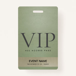 TARJETA DE IDENTIFICACIÓN ELEGANTE PASO DE ACCESO AL EVENTO VIP VERDE DE ORO